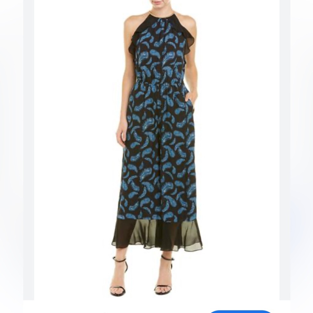 NWT Rachel Zoe Black and Blue Feather Print Dress